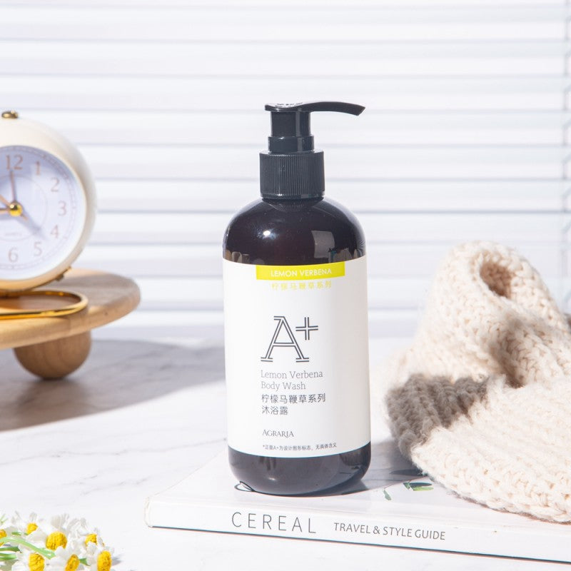 one bottle of AGRARIA hotel shower gel displayed on the tray.