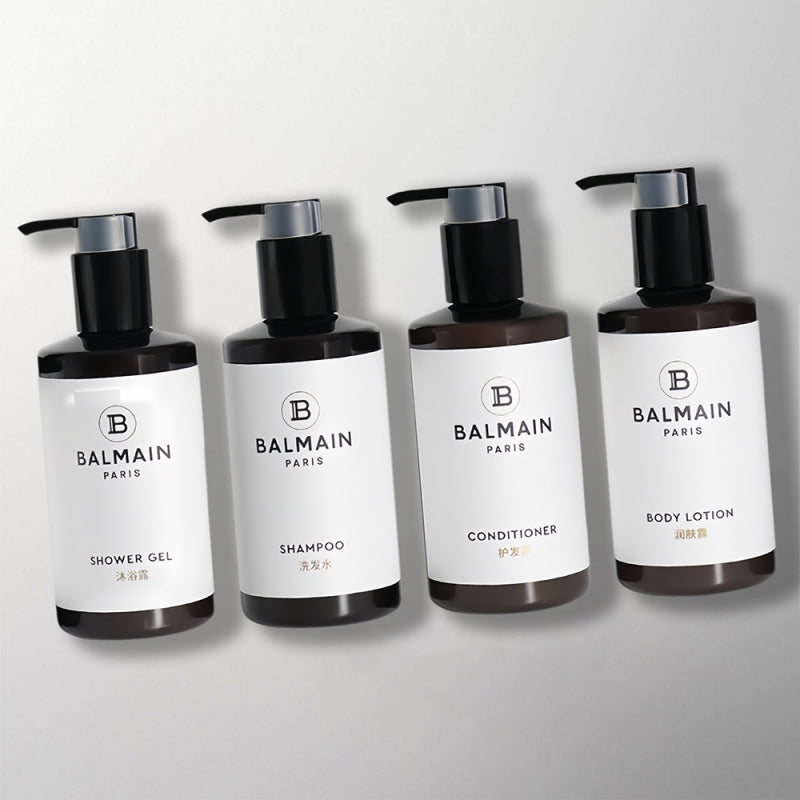 Grand Hyatt Hotel shampoo and conditioner and body lotion and shower gel BALMAIN toiletries 4 per bundle