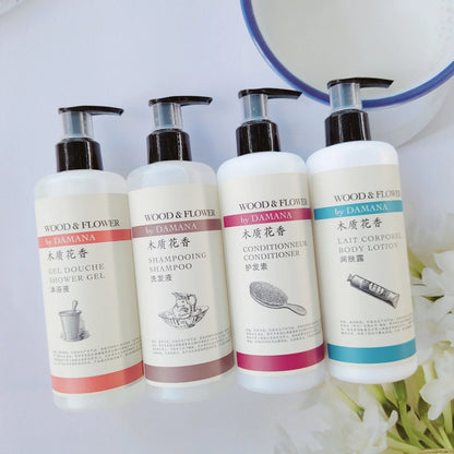 Shampooing, après-shampooing, gel douche, lait corporel ou savon liquide DAMANA 300ML