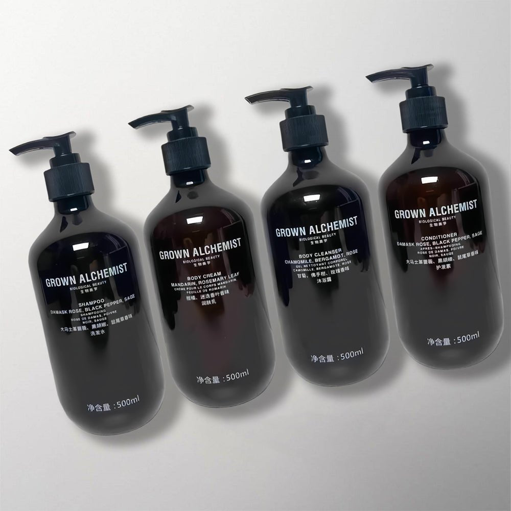 Grown Alchemist Shampoo Conditioner  Shower Gel Body Lotion for Fairmont Hotel Toiletries.